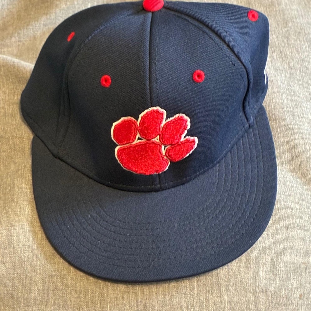 Rare Vintage Clemson University Fitted Hat Cap Size M The Game Pro Navy Red